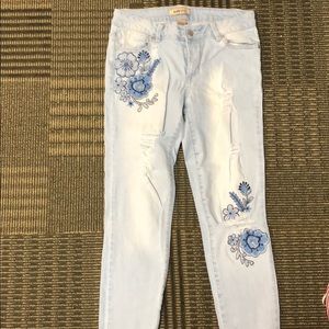 Floral print jeans